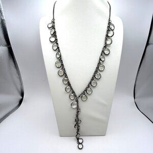 Vera Wang Waterfall Drop Necklace Gunmetal Crystals Runway 34 in